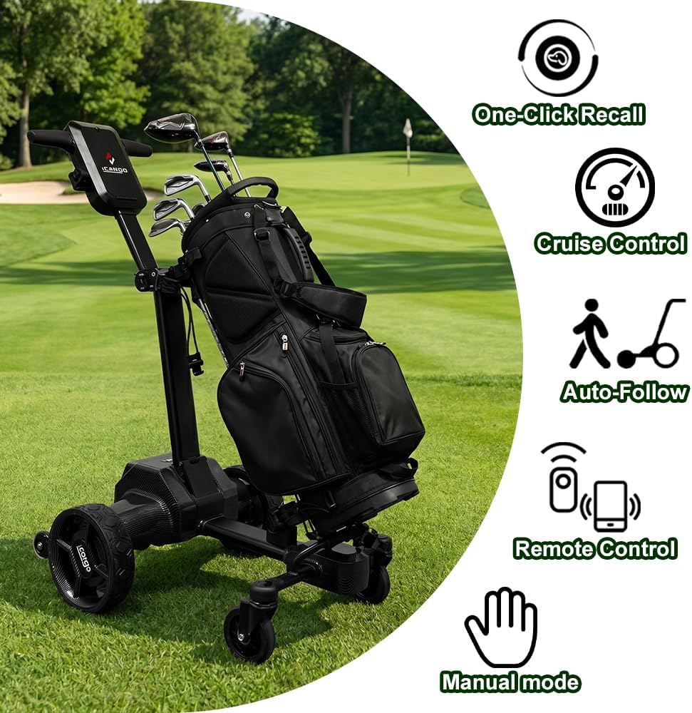 G5 Electric Golf cart,Electric Golf Push Cart Auto Follow You, 45 Holes Battery,Remote/APP/Manual Control,Anti-Tipping,Electric Golf Push cart with Remote,Umbrella,& Phone Holder