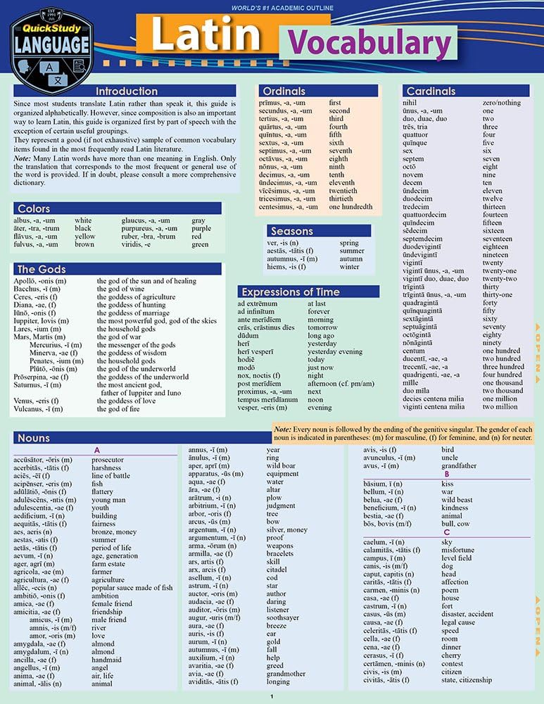 Latin Vocabulary: a QuickStudy Laminated Reference Guide (QuickStudy Language) Pamphlet – May 1, 2018