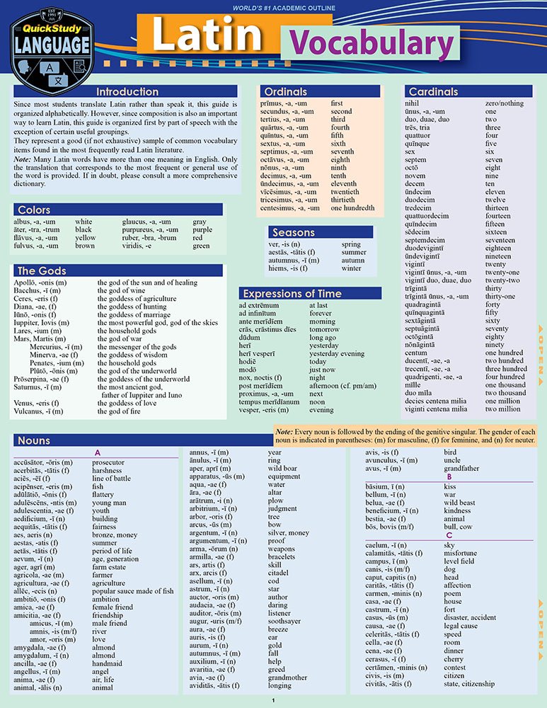 Latin Vocabulary: a QuickStudy Laminated Reference Guide (QuickStudy Language)