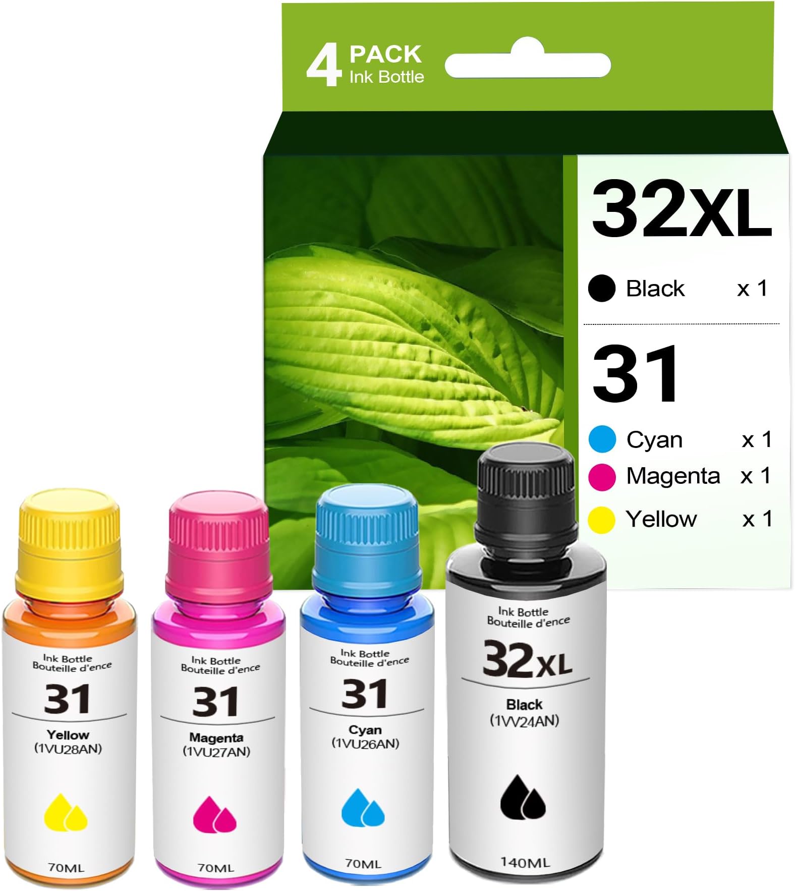 31 32XL Ink Bottle Set Replacement for HP 31 32XL for Smart Tank 5101 5102 6001 7001 7002 7301 7602 Plus 651 551 Ink Tank Printer,4-Pack
