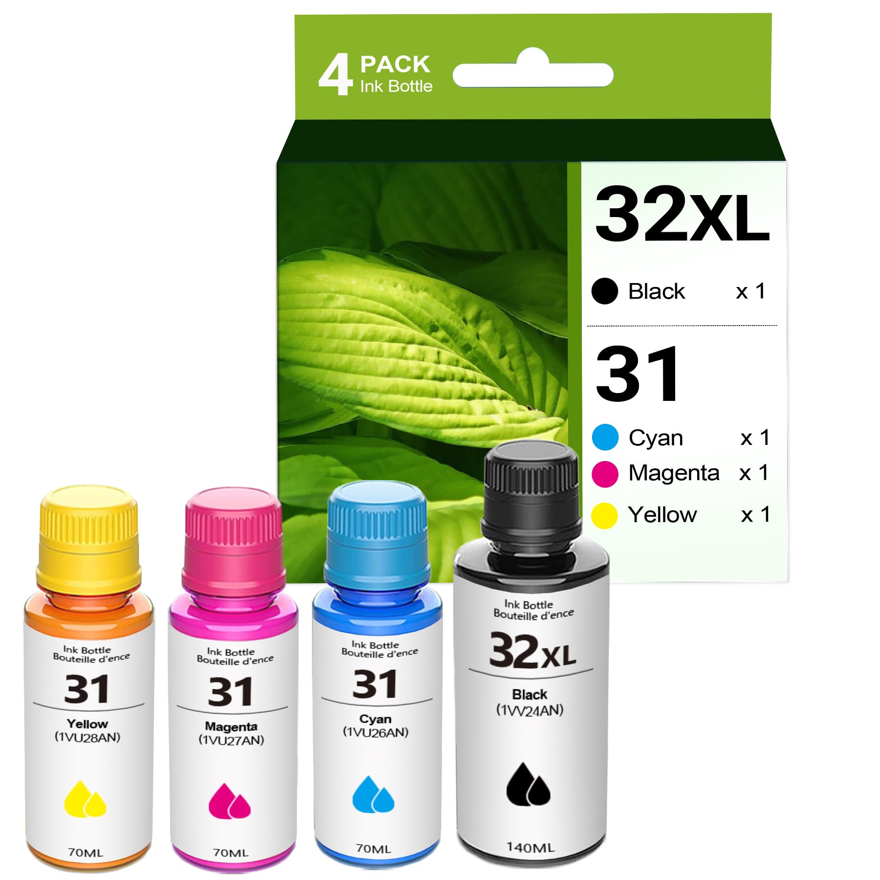 31 32XL Ink Bottle Set Replacement for HP 31 32XL for Smart Tank 5101 5102 6001 7001 7002 7301 7602 Plus 651 551 Ink Tank Printer,4-Pack