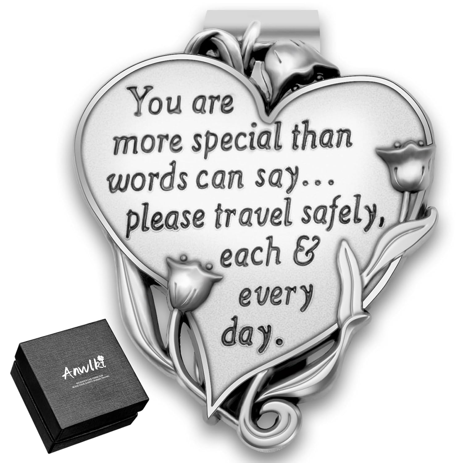 Heart-Shaped Visor Clip Car Visor Medal Accessories Bless Driving Safety Prayer Religious Gift for Parent Family Friend Driver