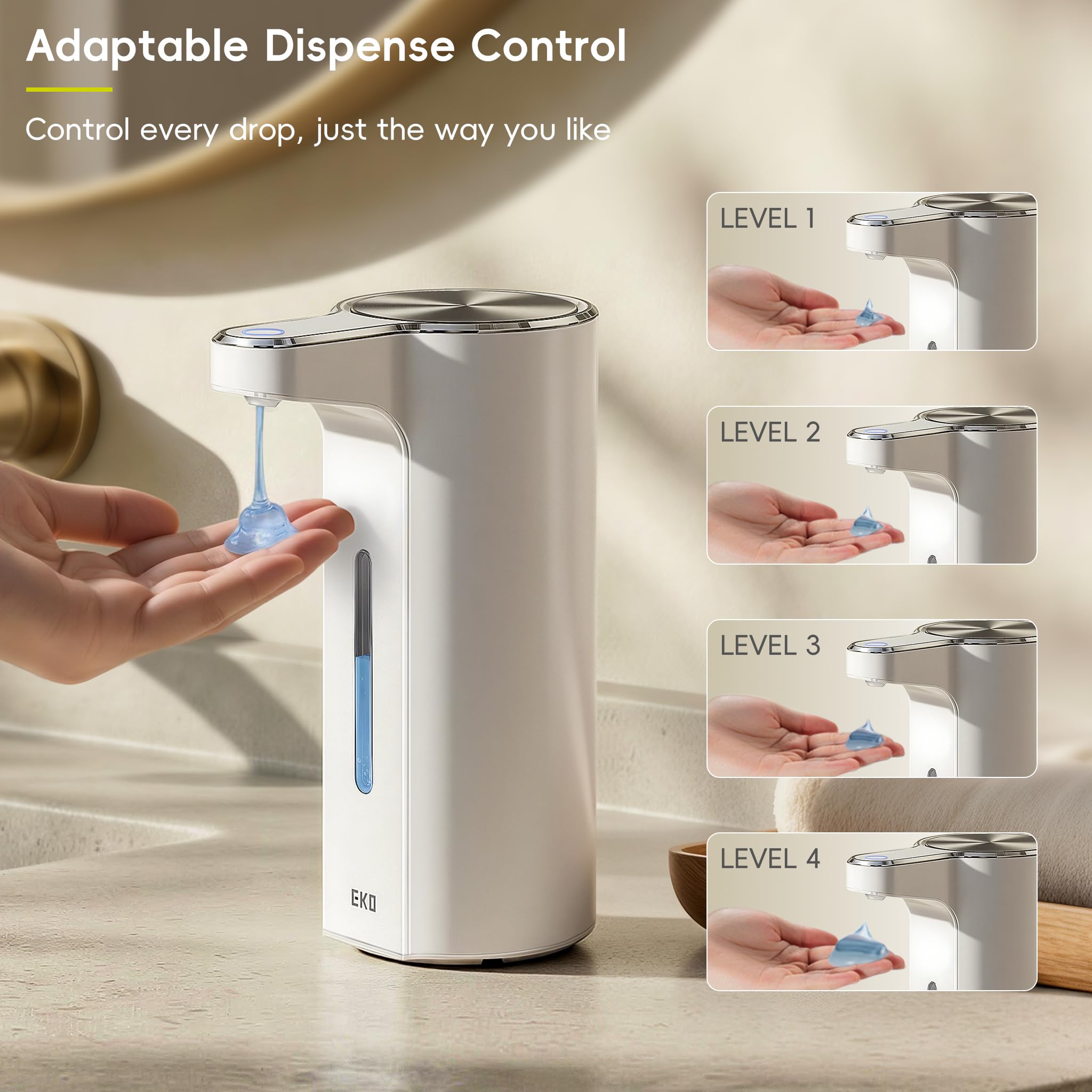 EKO Dispenser di sapone, in acrilonitrile butadiene stirene (ABS), bianco, 382,7 g (ricarica wireless premium)
