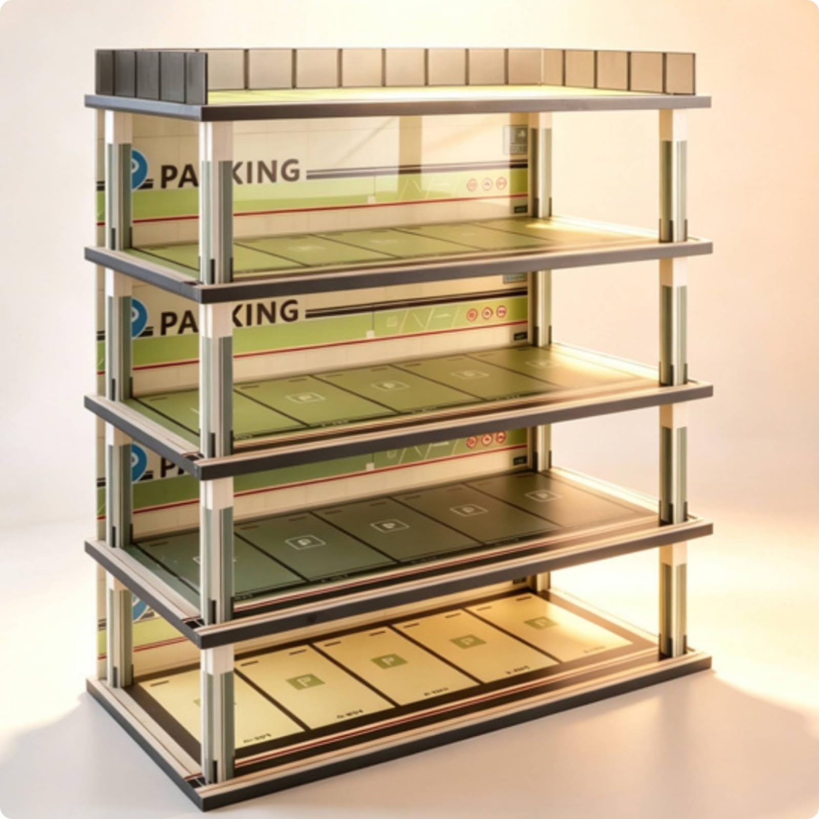 Espositore Auto Modellini Multi Livello Vetrina Garage Parcheggio Teche Scatola in Legno con Luce Layout Realistico E Pannelli in Acrilico Adatto per Collezionisti Studio, Cinque Piani
