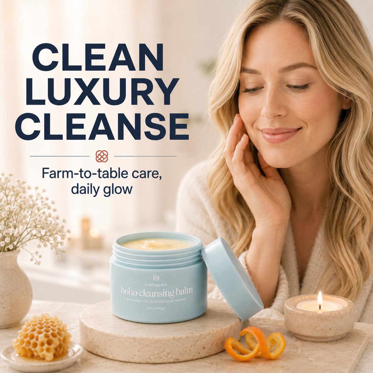 Boho Cleansing Balm - Hydrating Makeup Remover with Manuka Honey & Sea Buckthorn - Facial Cleansing Balm for Sensitive Skin - Removes Waterproof Makeup, Mascara & SPF - Travel Size Balm Cleanser 2 oz Product Image 5