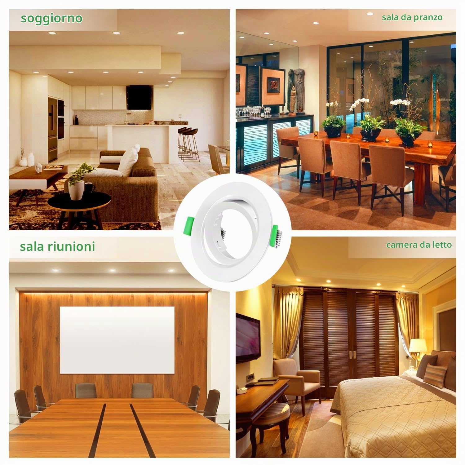 Faretti incasso per cartongesso, Bianco Orientabili a 30°,Con porta lampada GU10. Compatibili con fori da 68mm,Ideali per sostituire faretti LED/Alogeni.Perfetti per illuminazione soffitto.36 Pack