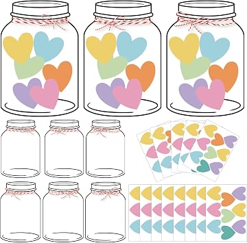 60 Sets Valentines Day Love Candy Jar Craft Kit DIY Love Heart Candy Jar Valentines Day Craft Fun Activity for School Classroom Colorful Candy Jar