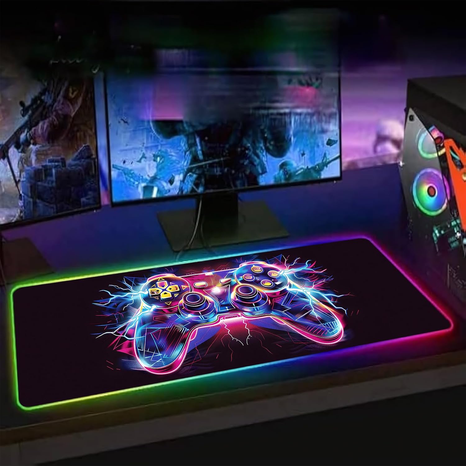 XL Led Gaming Mouse Pad with 14 Light Modes - Light Up Gamer Mouse Pad,31.5 x 11.8in Non-Slip Gamepad Style RGB Large Gamer Mousepad,Black Long Glowing Gaming Accessories for Desk,Waterproof