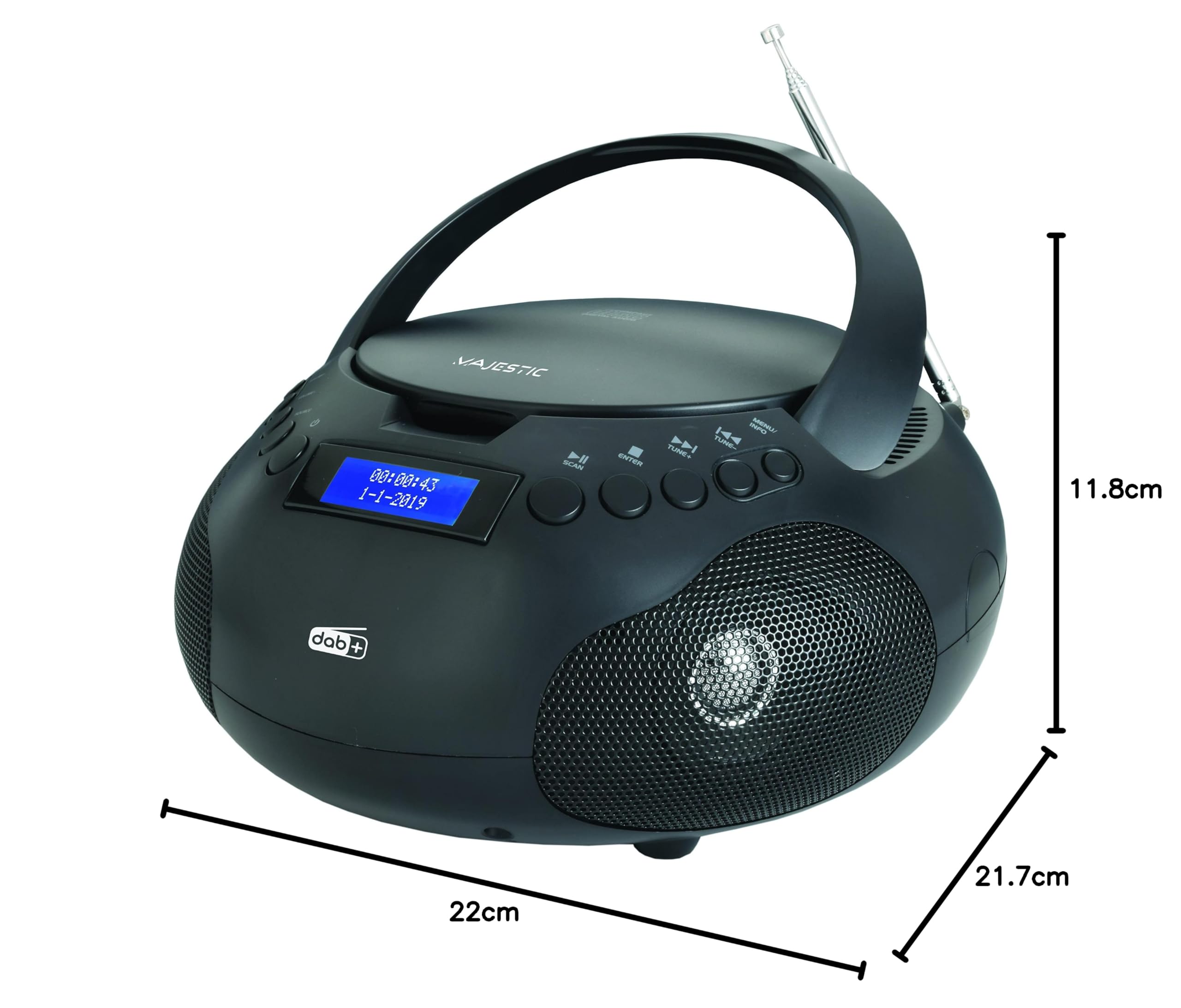 Majestic AH 264 DAB - Boom Box Portatile con Lettore CD, Radio DAB e FM, Ingresso AUX-IN, Nero