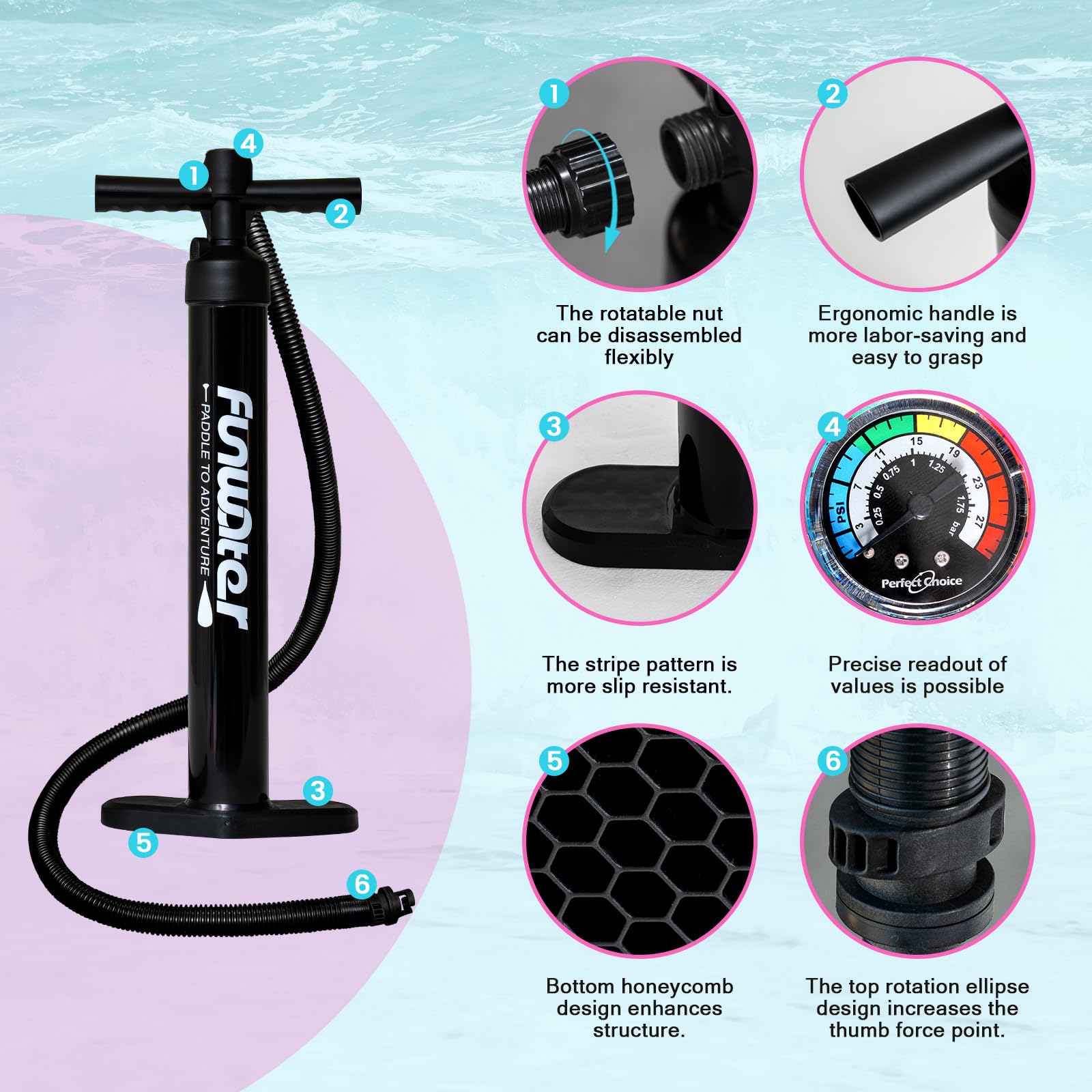 FunWater SUP gonflable ultra léger (8 kg) pour tous les niveaux de compétence, tout inclus avec planche à pagaie, pagaies flottantes Adj, pompe, sac à dos de voyage ISUP, laisse, sac à dos étanche 3 m