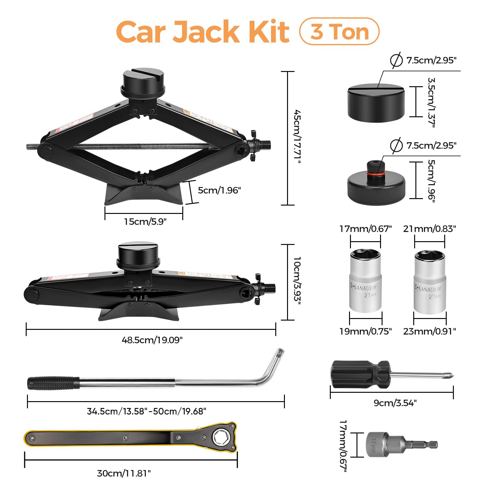 Set jack per forbici per auto da 3 tonnellate con adattatore elettrico per bohrad, include chiave, cuscinetti in gomma, cricchetti e custodia per auto, SUV, MPV