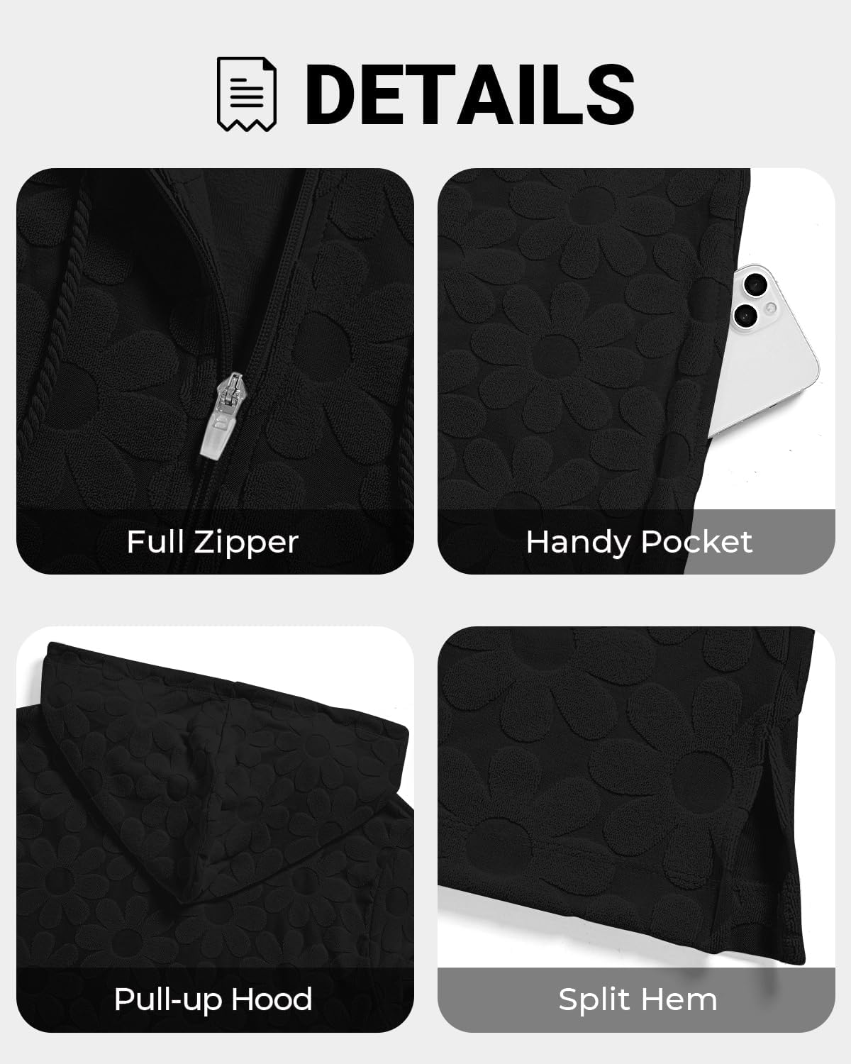 Yonique Terry Cloth Cover Up - Long Sleeve Cover Swimsuit Hooded Zipper Beach Cover-up with Pockets - Image 5