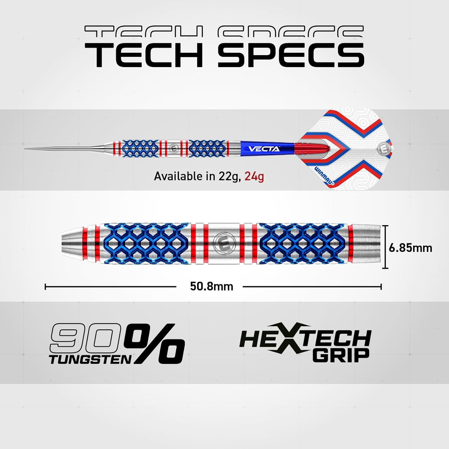 Winmau Darts Epix Series 90% Professional Tungsten Darts Set with Dart Flights and Dart Shafts (Stems) - Available Weights 18g Soft Tip 22g and 24g Steel Tip