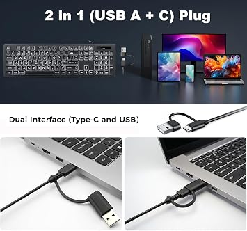 Large Print White Illuminated LED Backlit Keyboard for Mac, Full Size Computer Keyboards with Numeric Keypad Compatible with Apple Mac Pro/Mini, MacBook Pro/Air, iMac (Black, Large)
