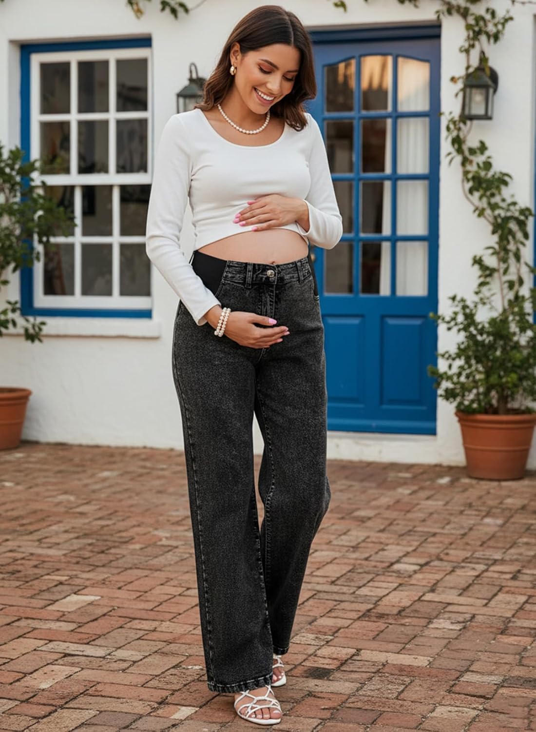 BLENCOT Maternity Jeans for Women High Waist Straight Leg Pregnancy Denim Pants with Pockets - Image 6