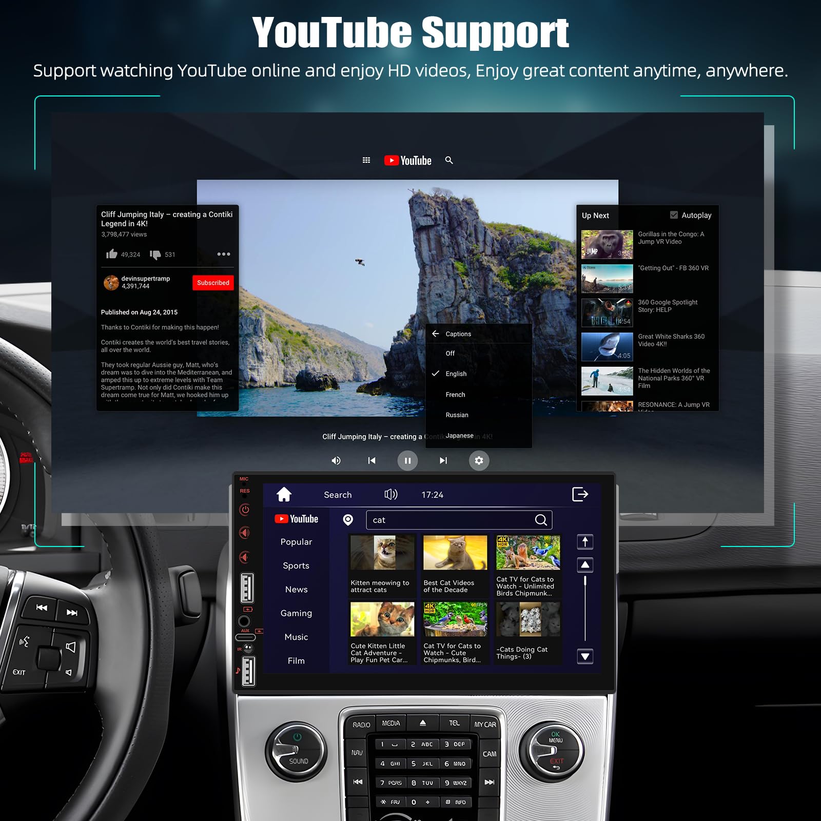 [WIRELSS] CAMECHO 7-calowy bezprzewodowy odtwarzacz samochodowy 1 DIN z dotykowym ekranem LCD obsługa CarPlay i Android Auto Bluetooth FM EQ USB/TF AUX-in + SWC