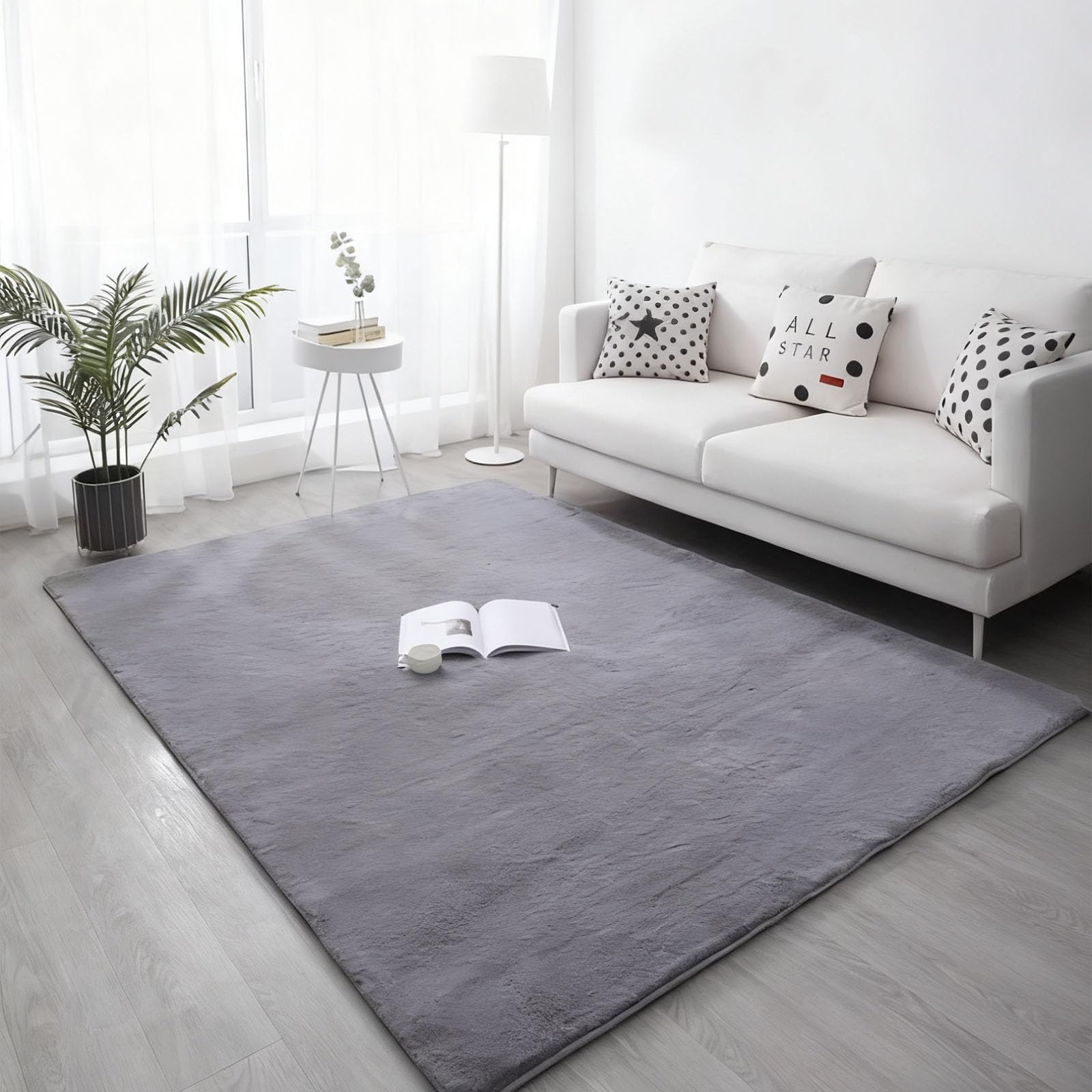Tapis salon gris 120x290 cm à poils courts unicolore antidérapant