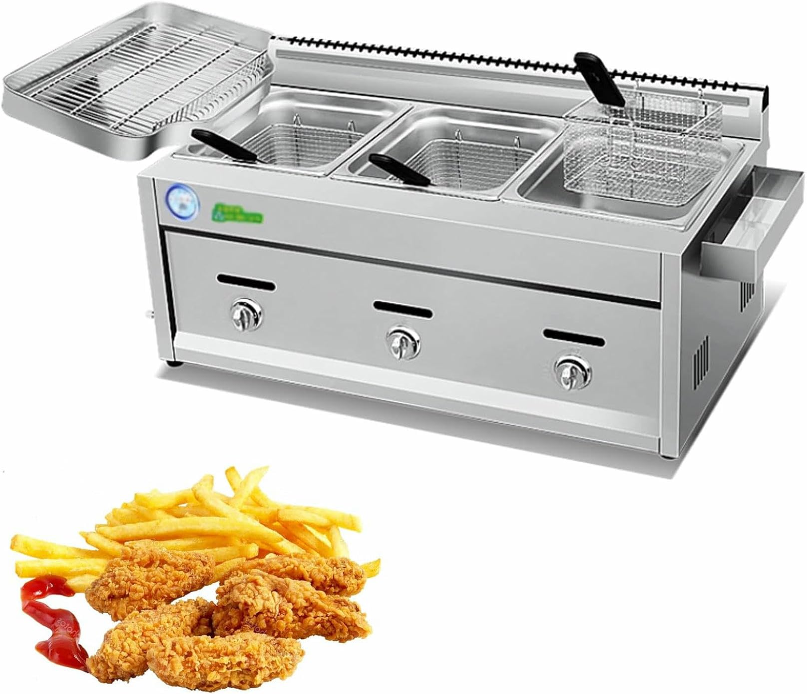 Freidora Industrial de Acero Inoxidable con Cesta y Tapa - Gran Capacidad, freidora a Gas para Uso doméstico y en restaurantes