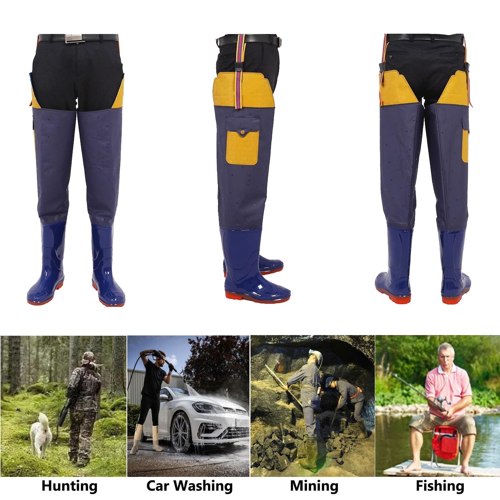 Waders Pesca Stivali da Pesca in PVC Impermeabili con Tasca per Uomo E Donna, Suola Spessa in Tendine di Manzo, Stivali Leggeri per Pesca E Caccia