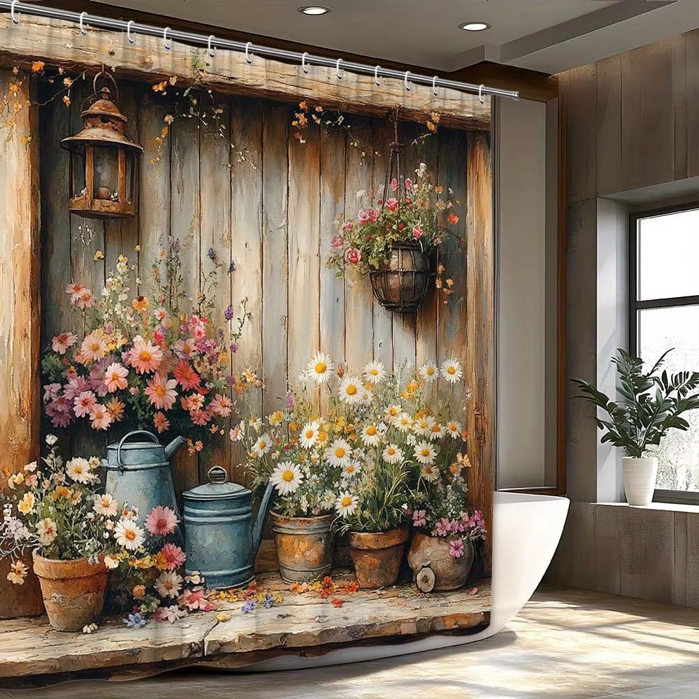 Rideau de douche rustique en bois bleu 120x170cm lavable