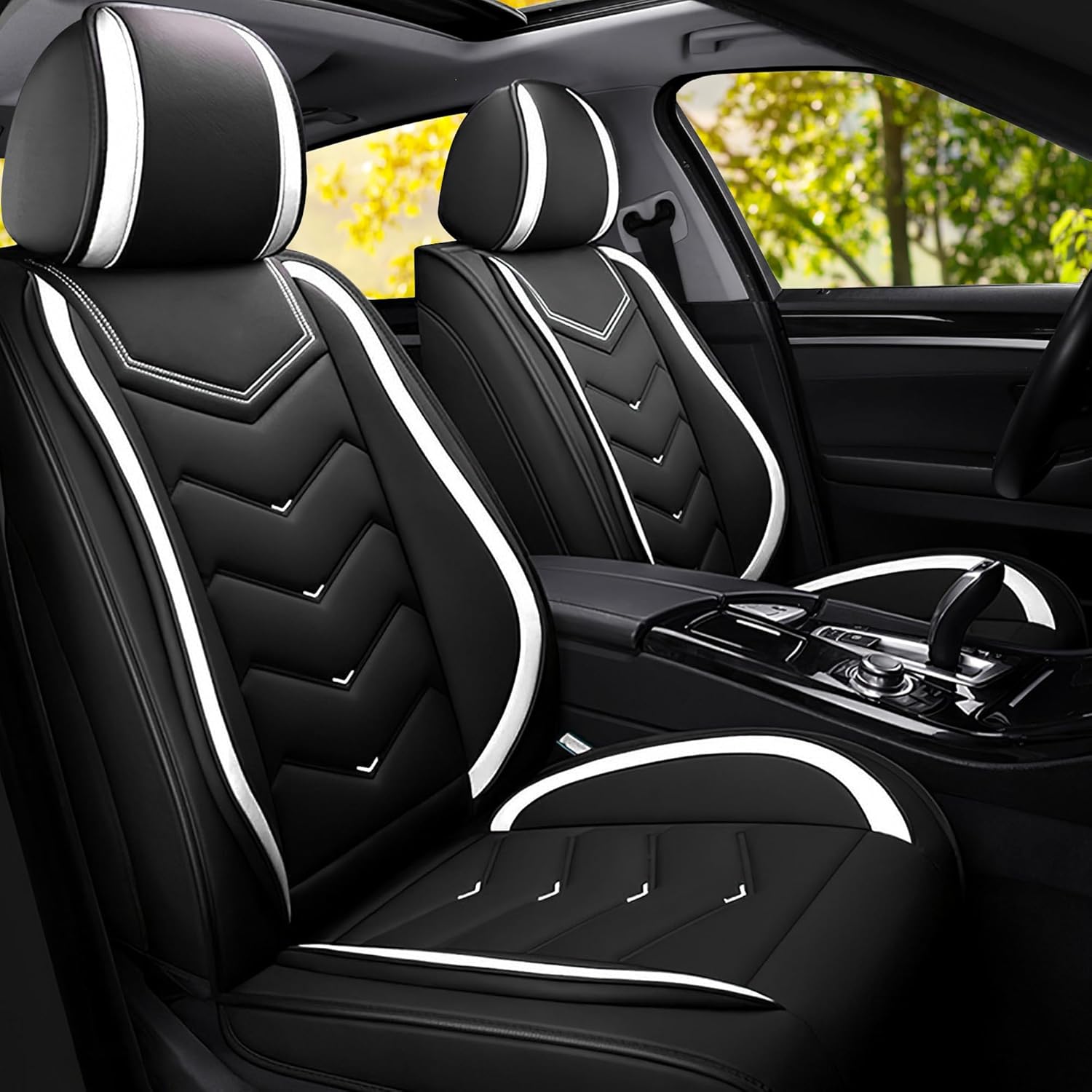 Car Seat Covers Fit for kia Rio 2000-2026, Stylish Sport Seat Covers, Waterproof Wear-Resistant Premium Nappa Leather Car Seat Cover.(2 Pcs Front/Black White)