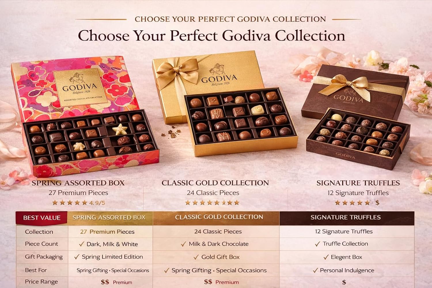 Godiva Assorted Chocolate Creations Spring Box 27 Pieces