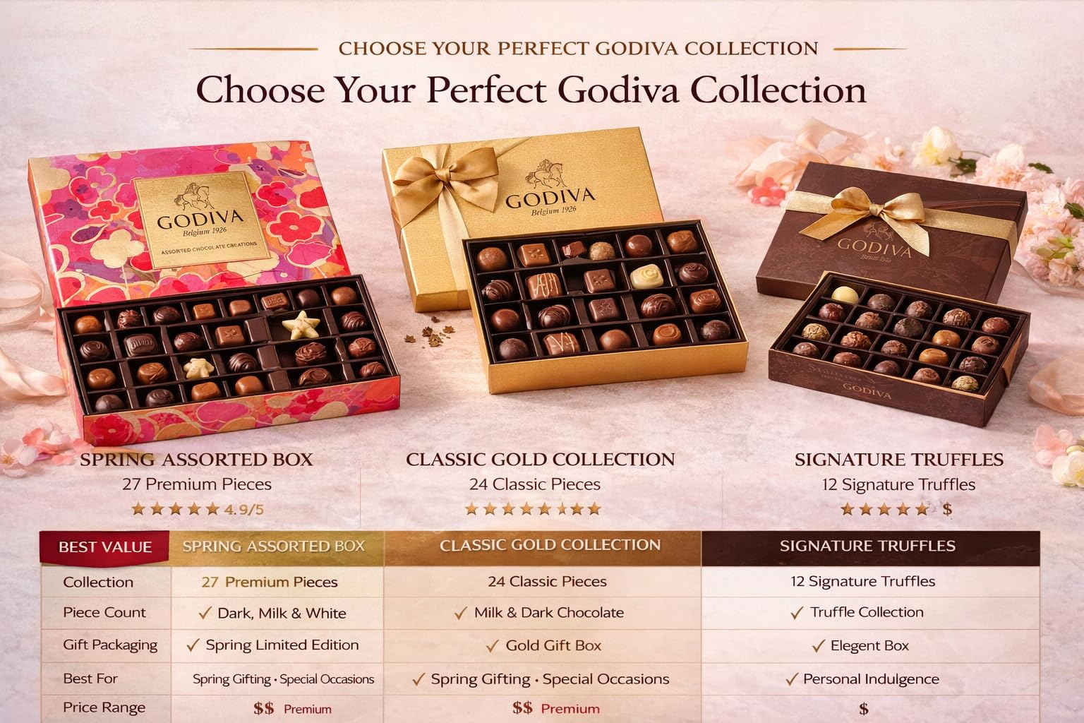 Godiva Assorted Chocolate Creations Spring Box 27 Pieces