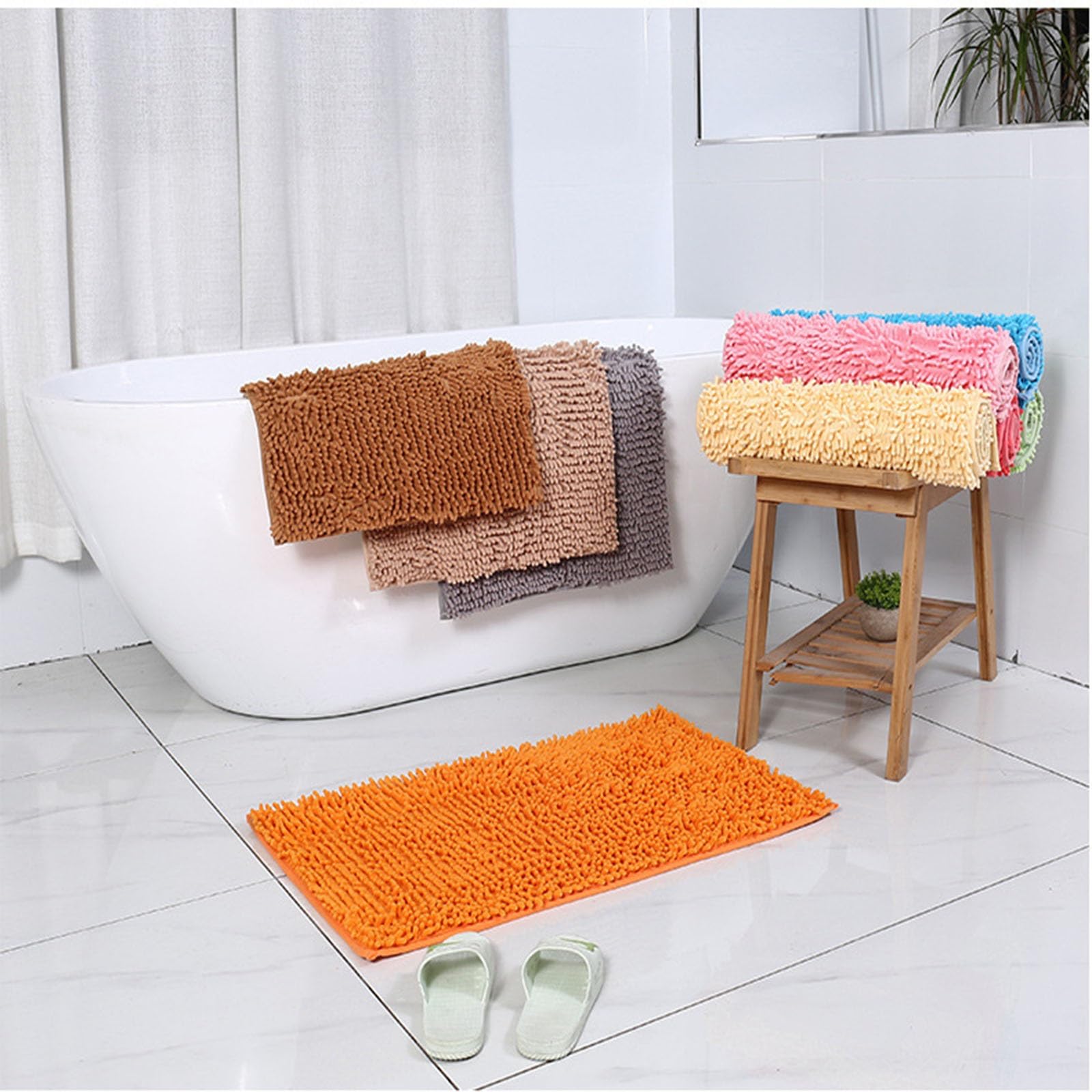 Tapis De Douche Antiderapant, Lavables Et Absorbants en Chenille