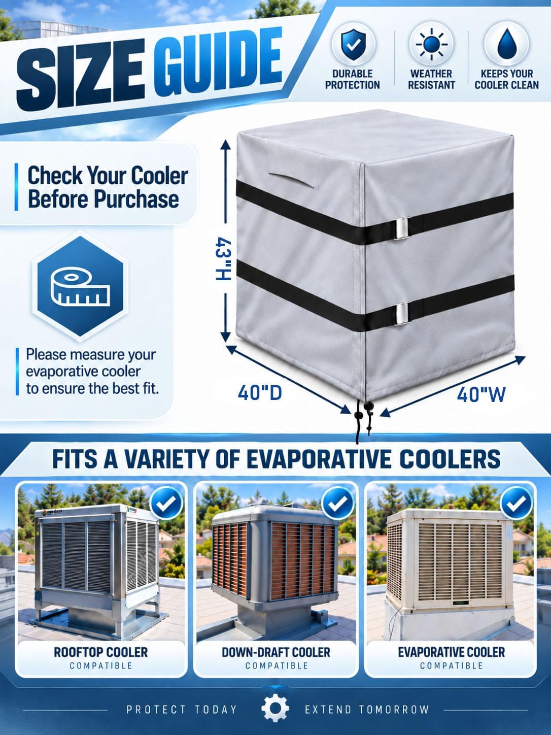 Down Draft Swamp Cooler Cover for Winter Evaporative Cooler,40"Wx40"Dx43"H