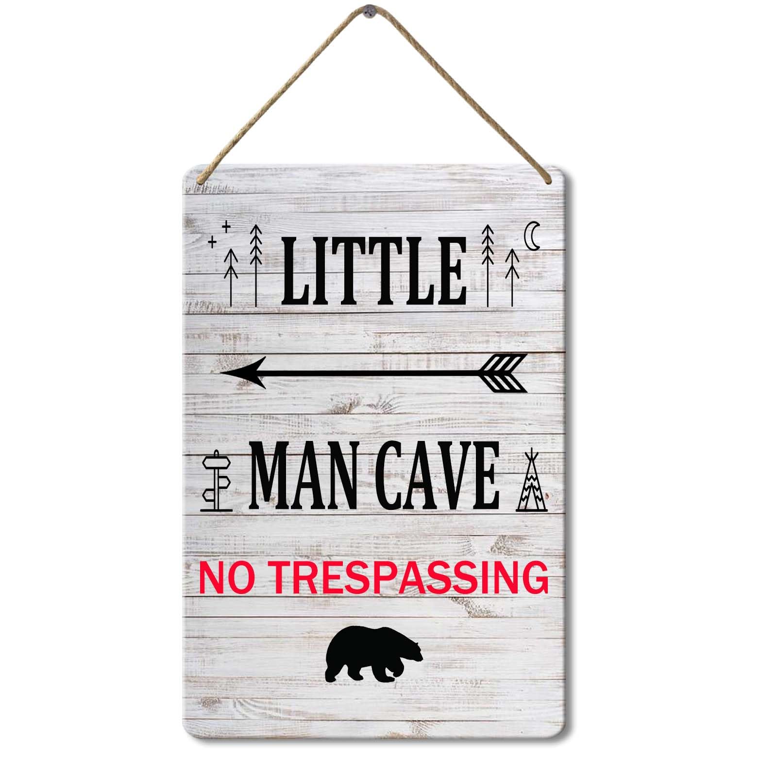 Little Man Cave Wooden Hanging Wall Sign, 8x12 Inch, Farmhouse Wall Decor for Baby Home Bedroom Living Room