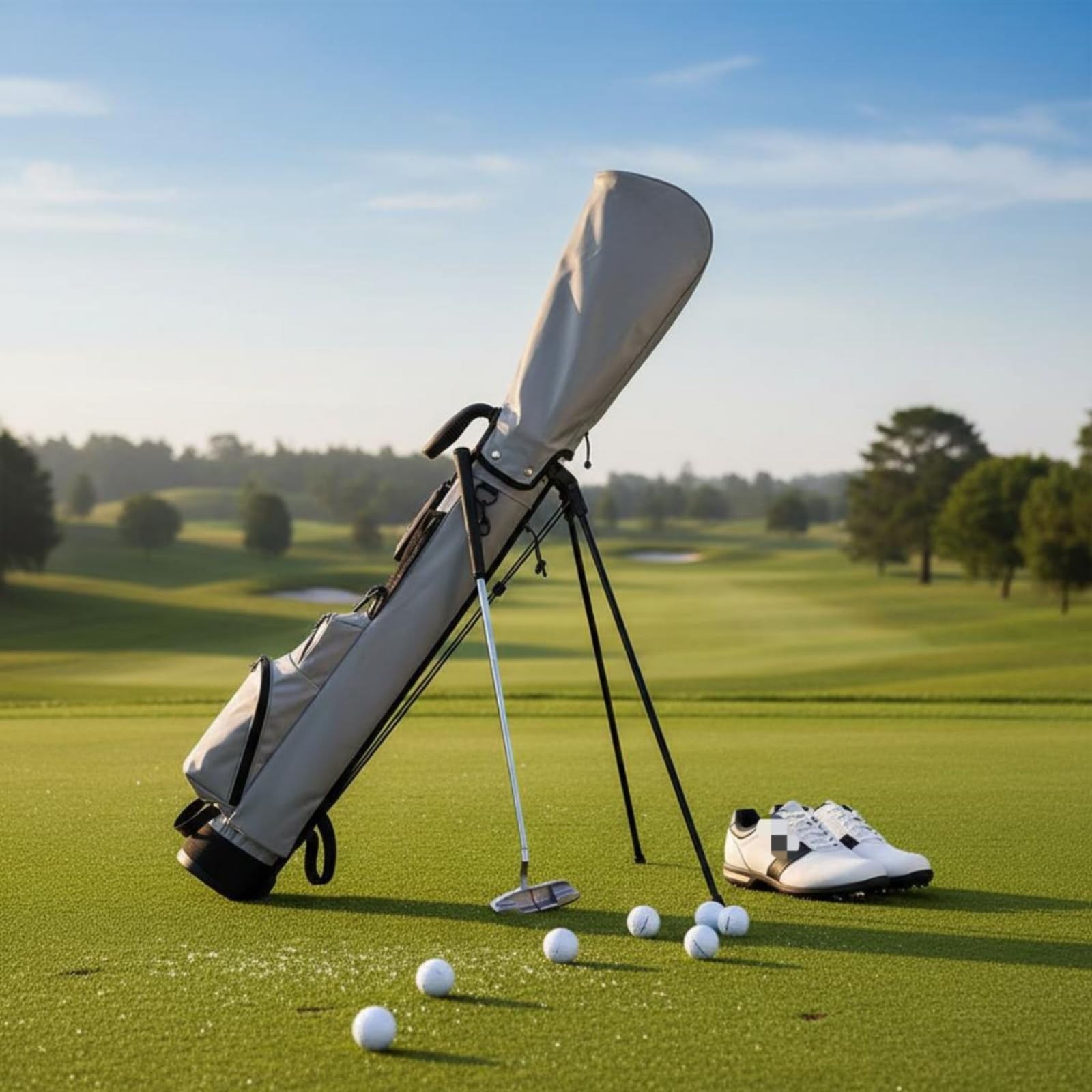 Standbag mit Netztasche wasserdicht Golf-Standbag tragbar Golfbag mit Standfuß für Driving Range, Grau