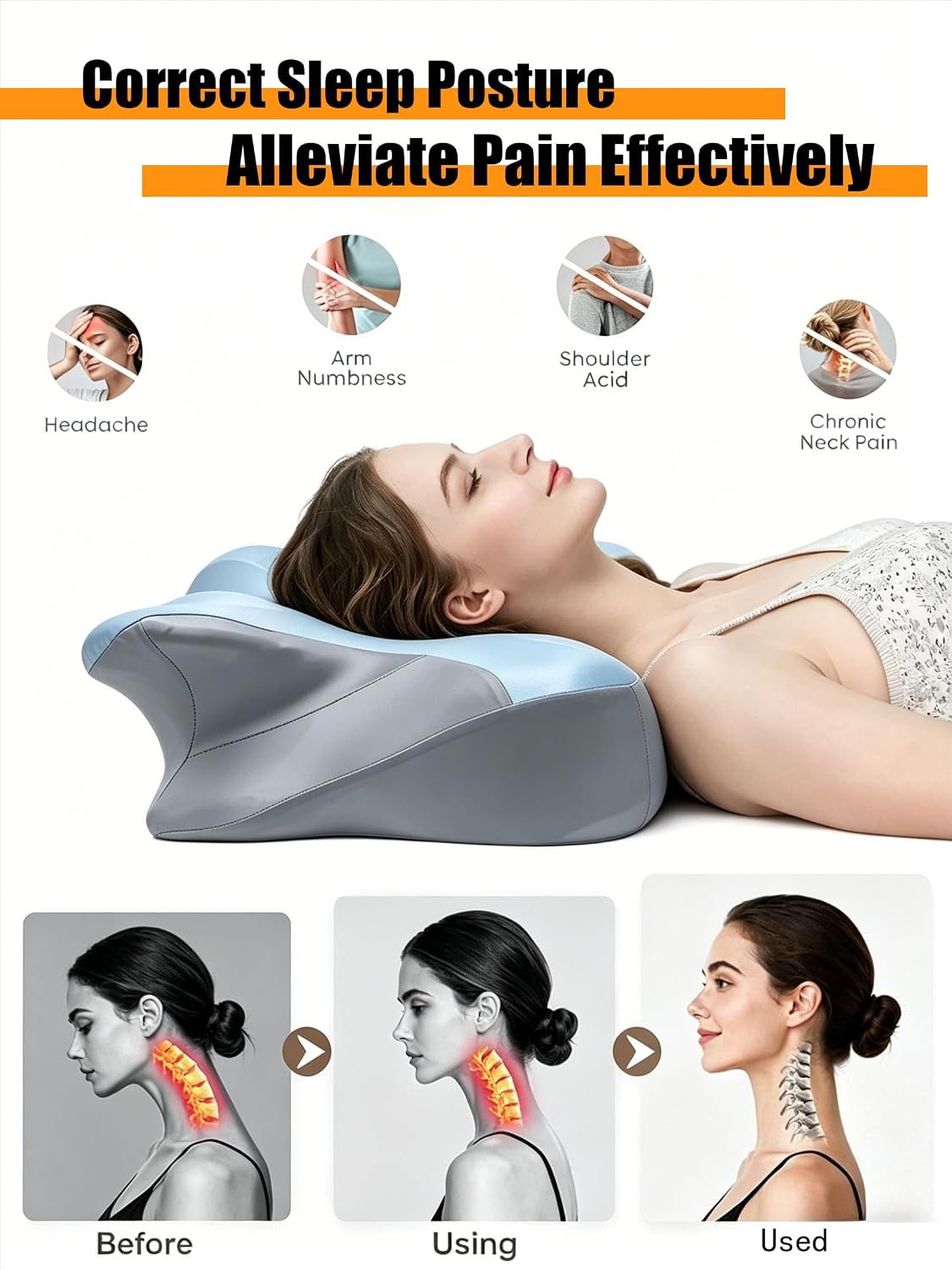 Cooling Cervical Pillow for Neck Pain Relief, Orthopedic Ergonomic Memory Foam Neck Pillow, Ice Silk Cool Bed Pillow for Side Back Stomach Sleepers, Breathable Washable Cover Support Pillow