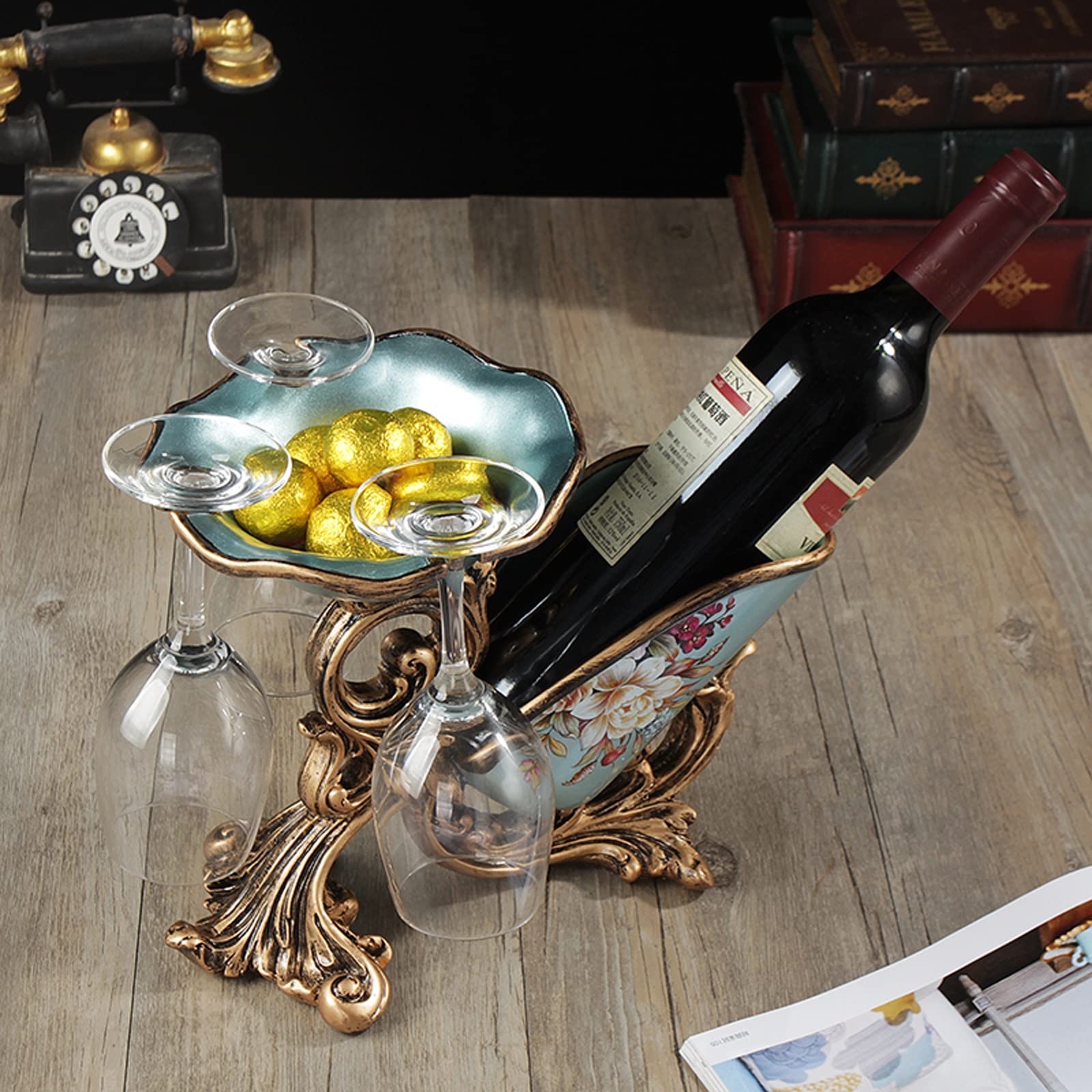 Soporte para Botellas de Vino de Lujo, Soporte para Vino de Resina con 3 Agujeros para Colgar Copas, decoración de Adorno de decoración de Mesa de Gama Alta (A)