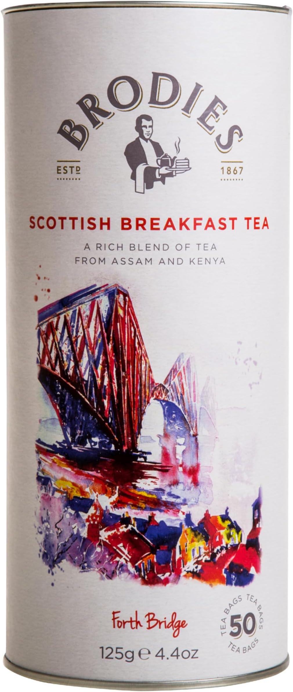 Brodies Tea, Scottish Breakfast Tea, Black Tea Imported from Scotland, Canister of 50 Bags (Pack of 1)