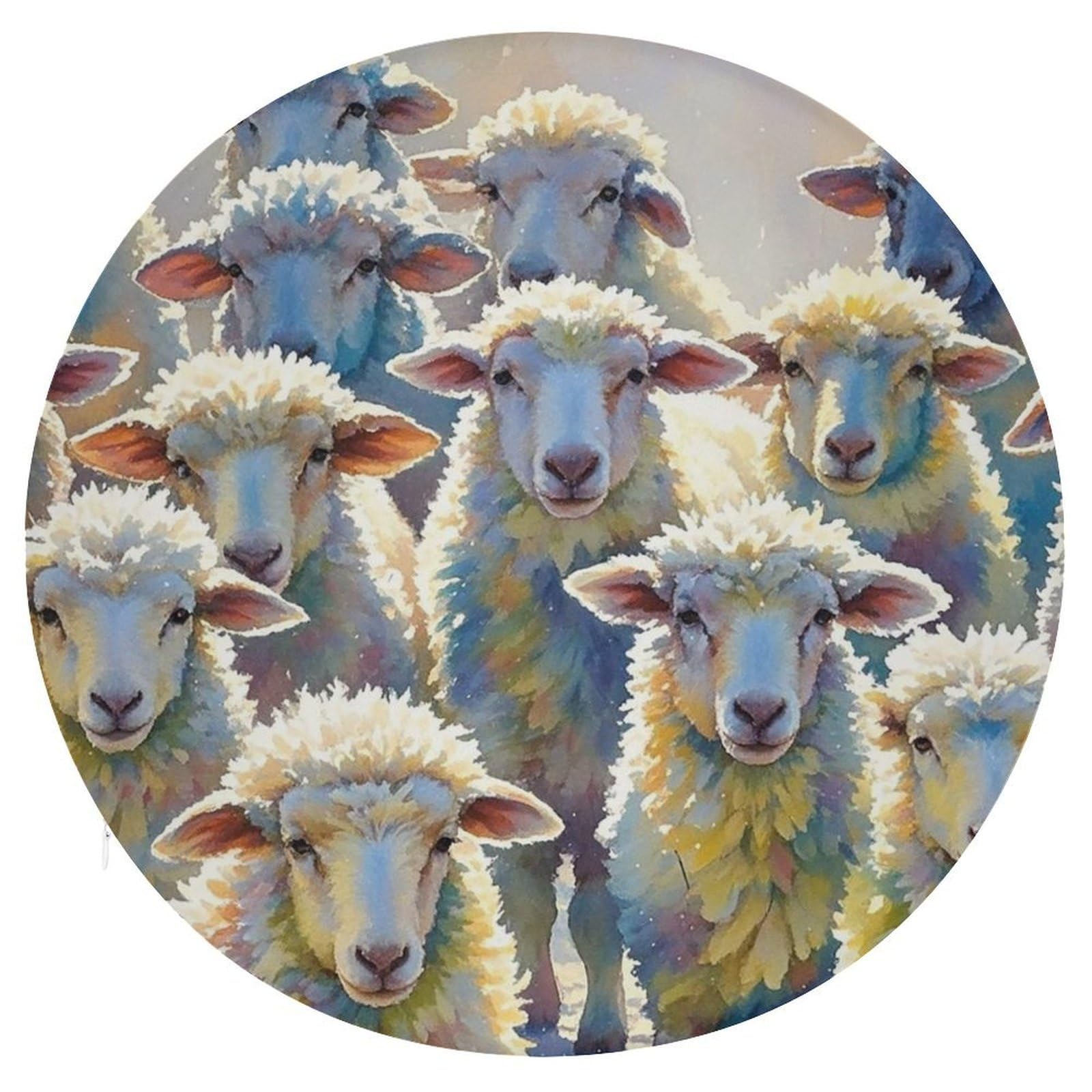 FekiLoot Watercolor Sheeps Seat Cushion Comfort Memory Foam Seat Cushion Chair Pad Soft Round Stool Cushion Chair Cushion Removable Washable Cover for Home Office Outdoor Bistro 15.35 Inch
