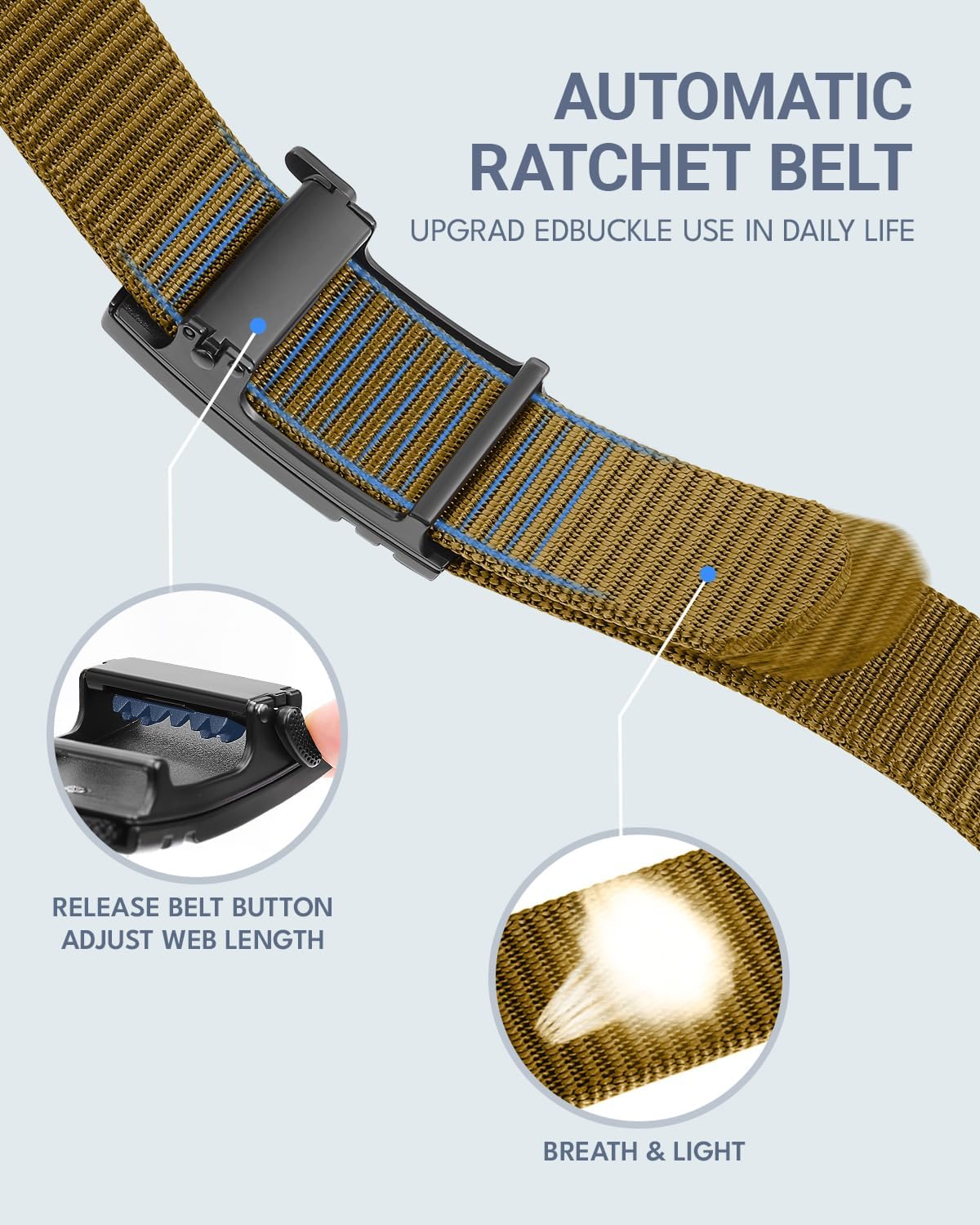 FAIRWIN Men's Ratchet Belt - Nylon Web Work Belt with Automatic Buckle, Adjustable for Jeans, Pants, Golf, and Everyday Use - Image 2