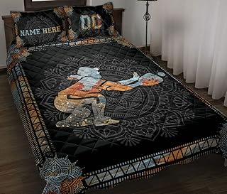 OhaPrints Custom Softball Catcher for Girl Mandala Personalized Name Number Quilt Blanket & Pillowcases, Quilts Bedding Set & Pillow Cover, King Queen Double Twin Throw Full Size Bedspread Bed Sets