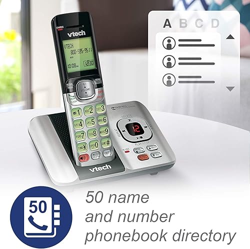 Miniatura 19 de Teléfono Vtech DECT 6.0 con identificador de llamadas / llamada en espera, plata / negro con 2 auriculares inalámbricos, Azul 1 Auricular Azul