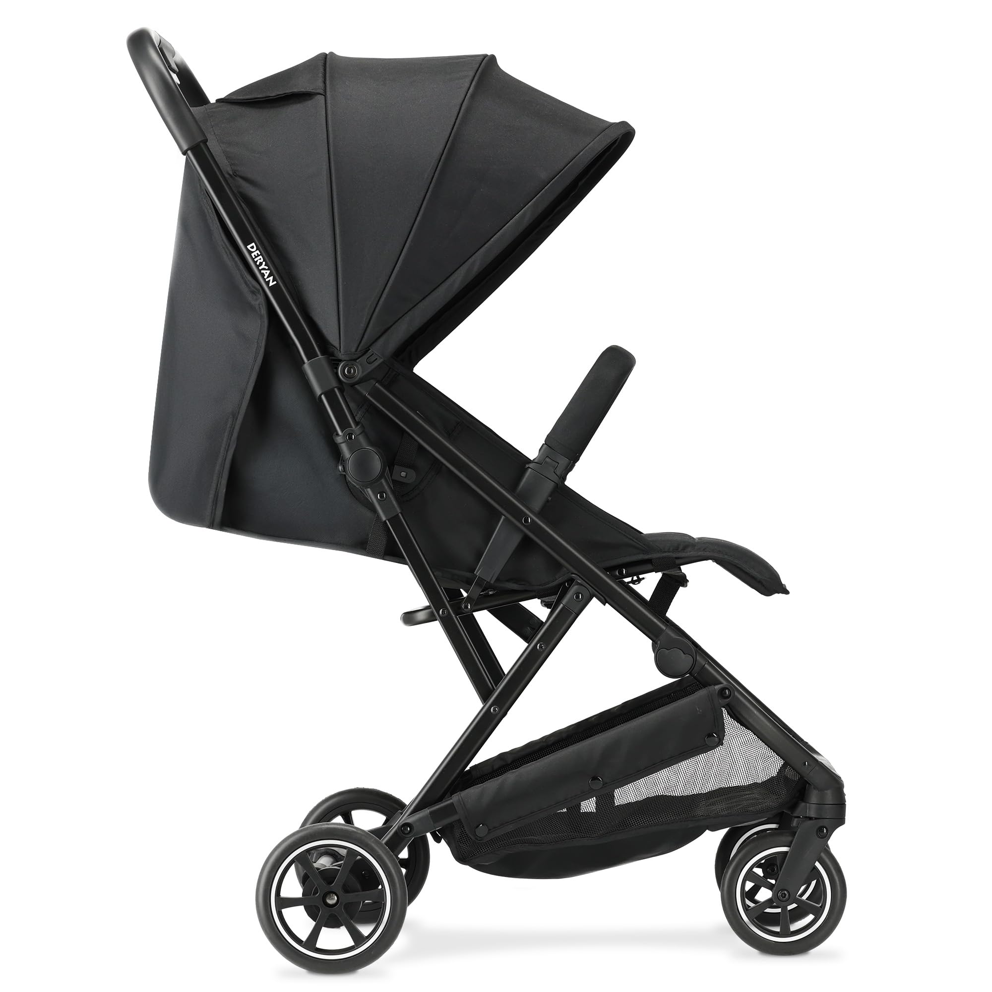 Deryan Easy2 Reisebuggy für Kinder bis 22 kg, 3 Liegepositionen, 7.8 kg, Einhand-Faltung, UPF 50+, Schwarz
