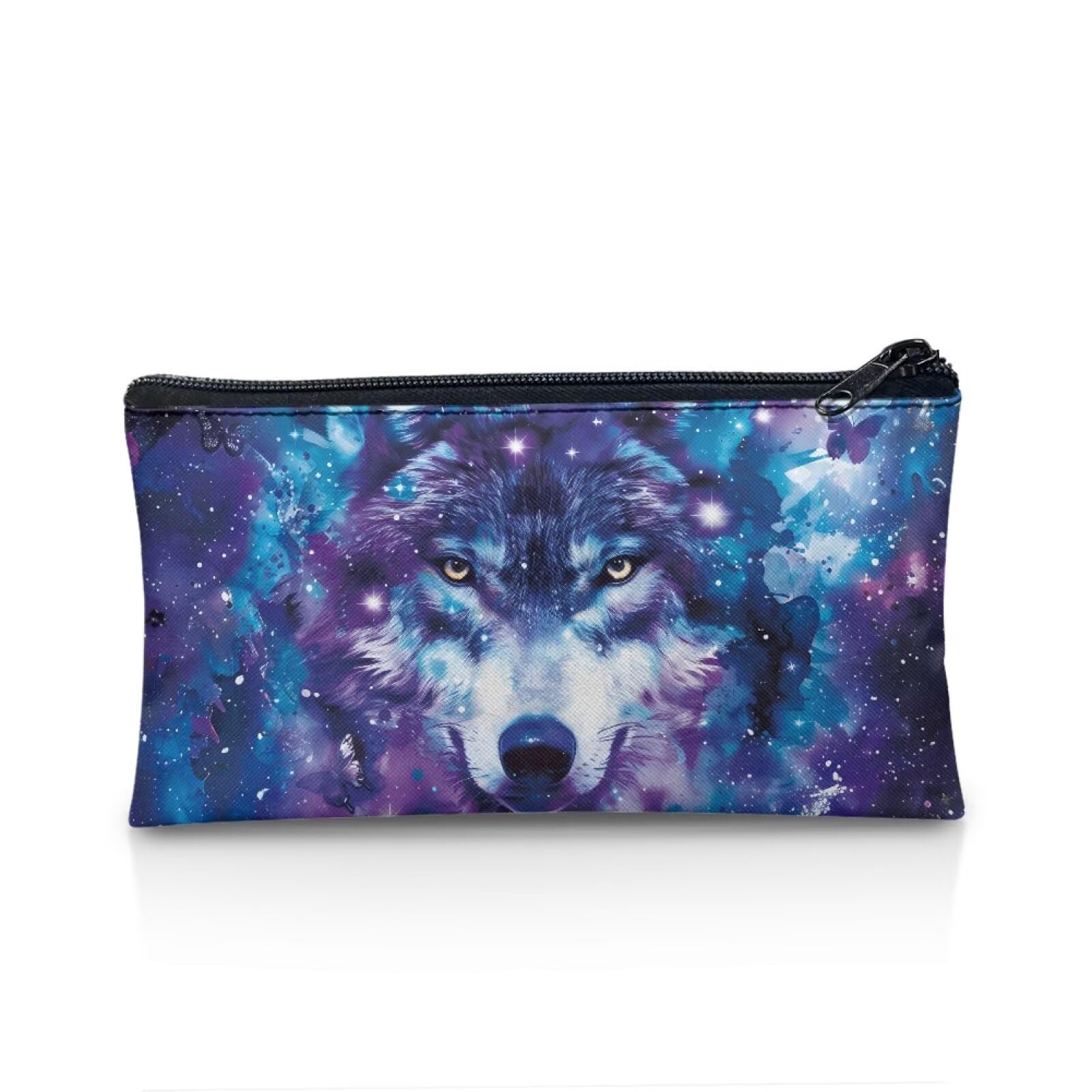 UOIMAG Galaxy Wolf Pencil Case for Girls Secondary School Supplies Pen Pouch Slim Stationery Bag