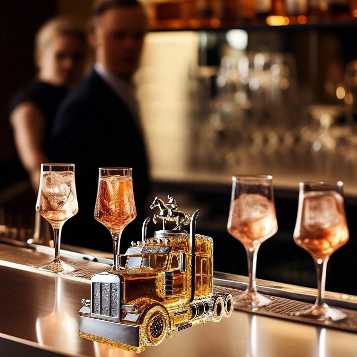 Karafka do dekantatora wina - butelka whisky, kreatywna i innowacyjna butelka whisky, szklana karafka do whisky w kształcie naczepy 3D