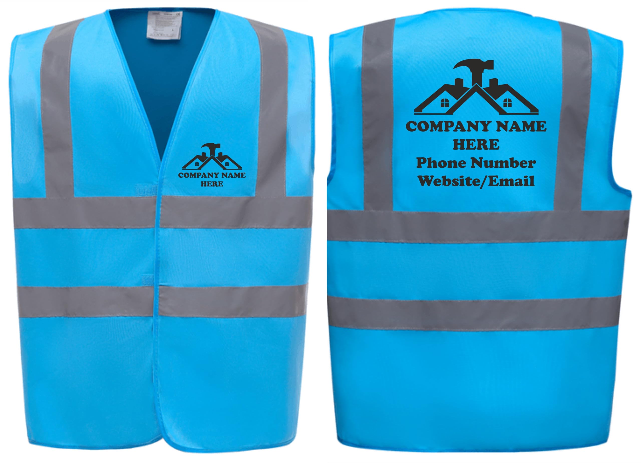 Custom Printed Personalised Hi Vis Vests – Add Your Roofing Company Details, Ideal for Roofers & Construction Workers by Brook Hi Vis (Sapphire, XLarge)