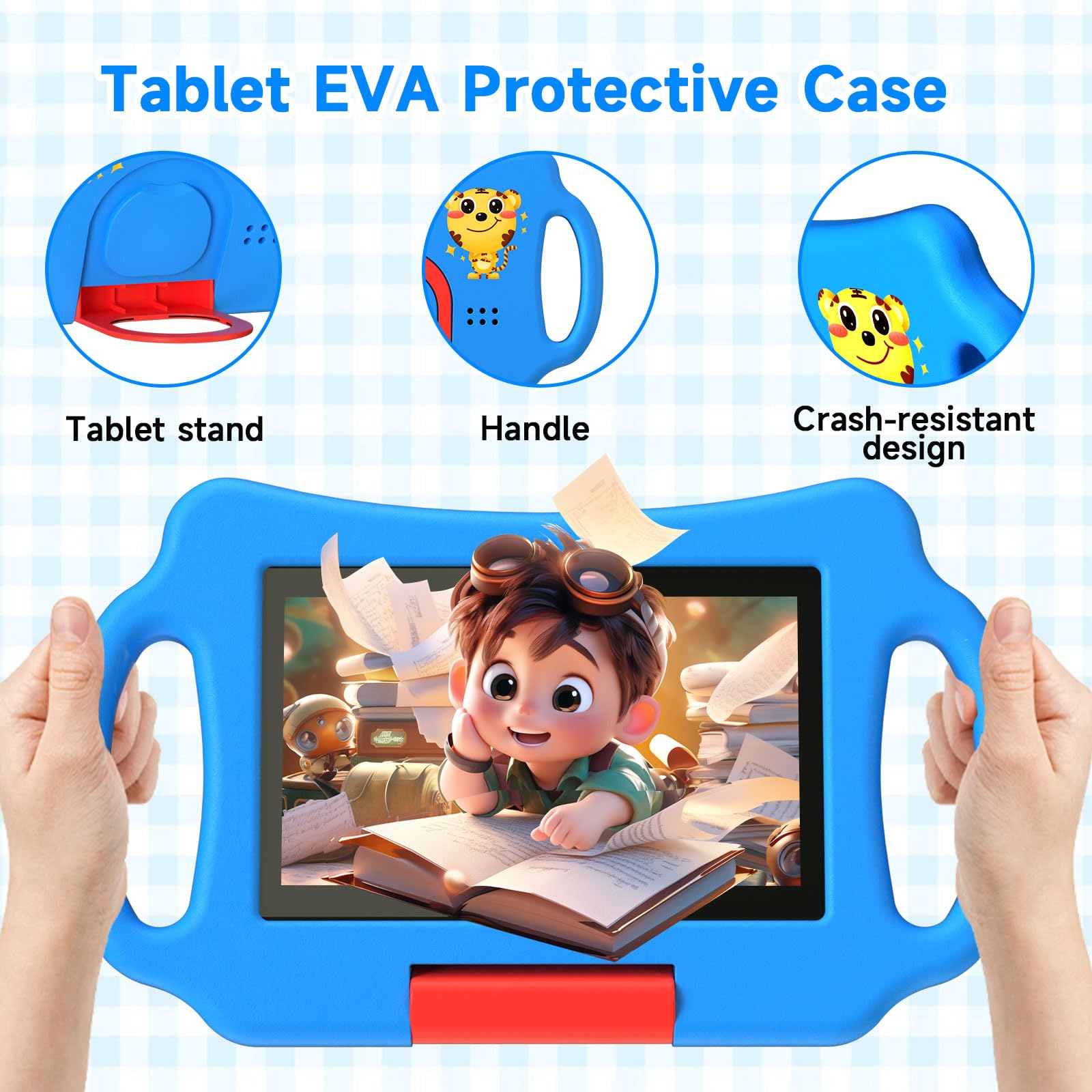 Vyrolina Tablet PC per bambini da 7 pollici Android 12.0 per bambini, 4 GB di RAM 32 GB ROM Bluetooth IPS Schermo Parental Control Iwawa APP Custodia antiurto per giochi educativi (blu)