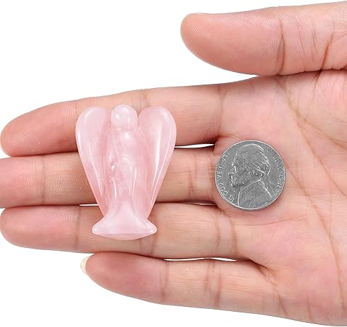 Miniatura 3 de Jovivi 2 figuras de ángel de cristal de cuarzo rosa de 1.5 pulgadas, estatua de ángel de la guarda, piedras preciosas de ángel, piedras talladas,