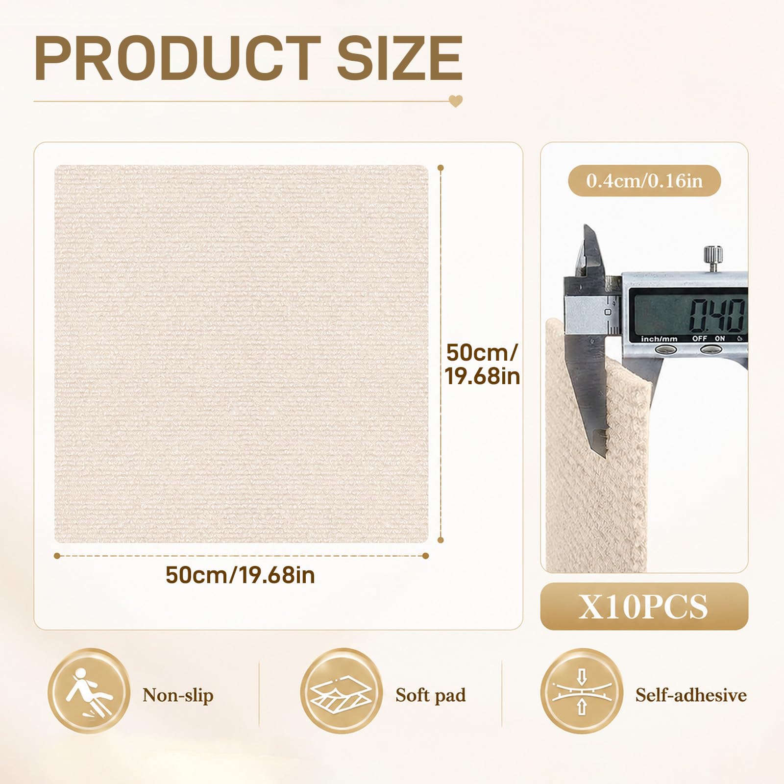 Teppichfliesen Selbstklebend 50x50cm Teppichboden | 10 Stück | 2.5m², Beige