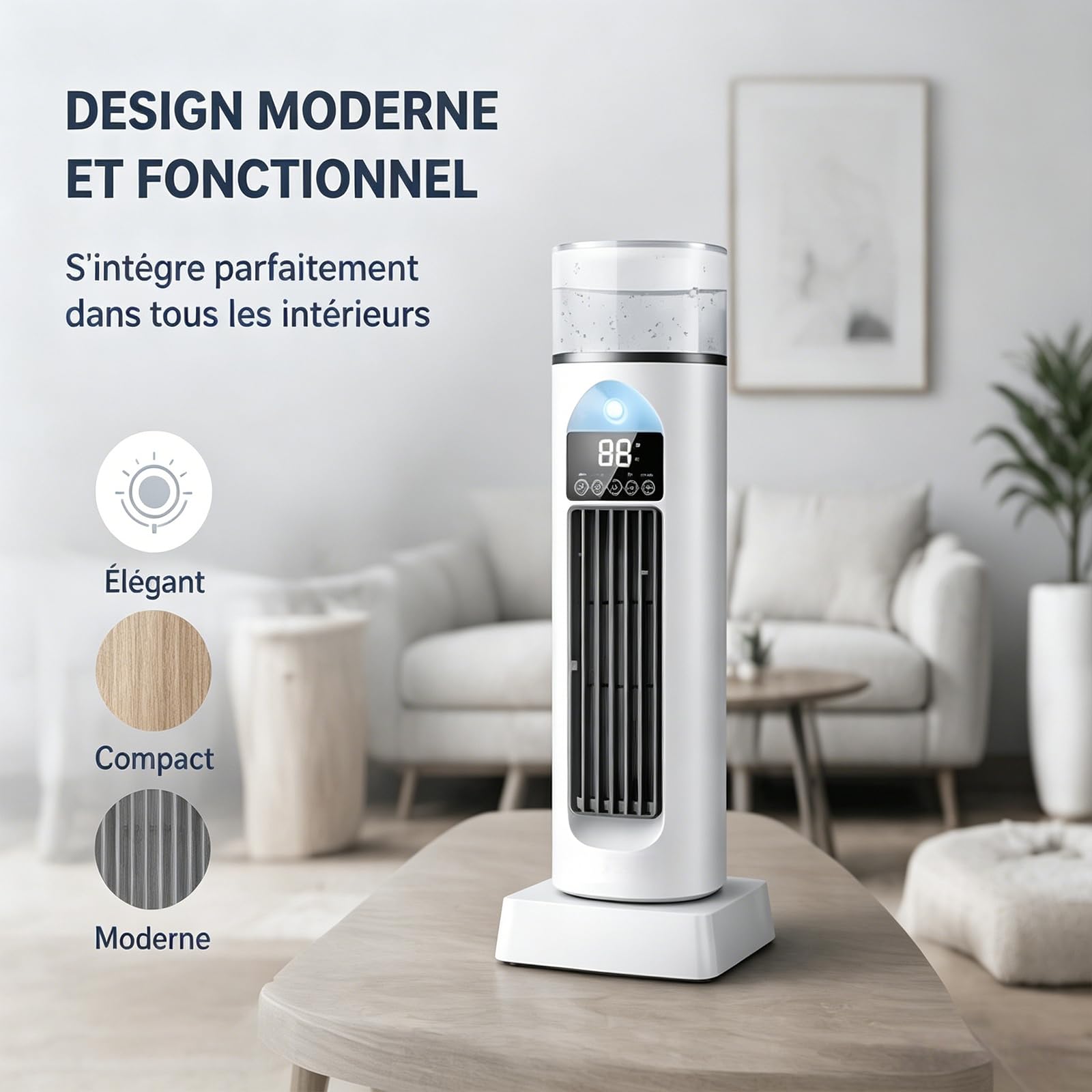 Générique Ventilateur Colonne Rafraîchissant avec Brumisateur, Silencieux 6 Vitesses Télécommande, Oscillation 110° USB Rechargeable, Réservoir d'Eau 230 ml – Pour Bureau Chambre Salon (Noir)
