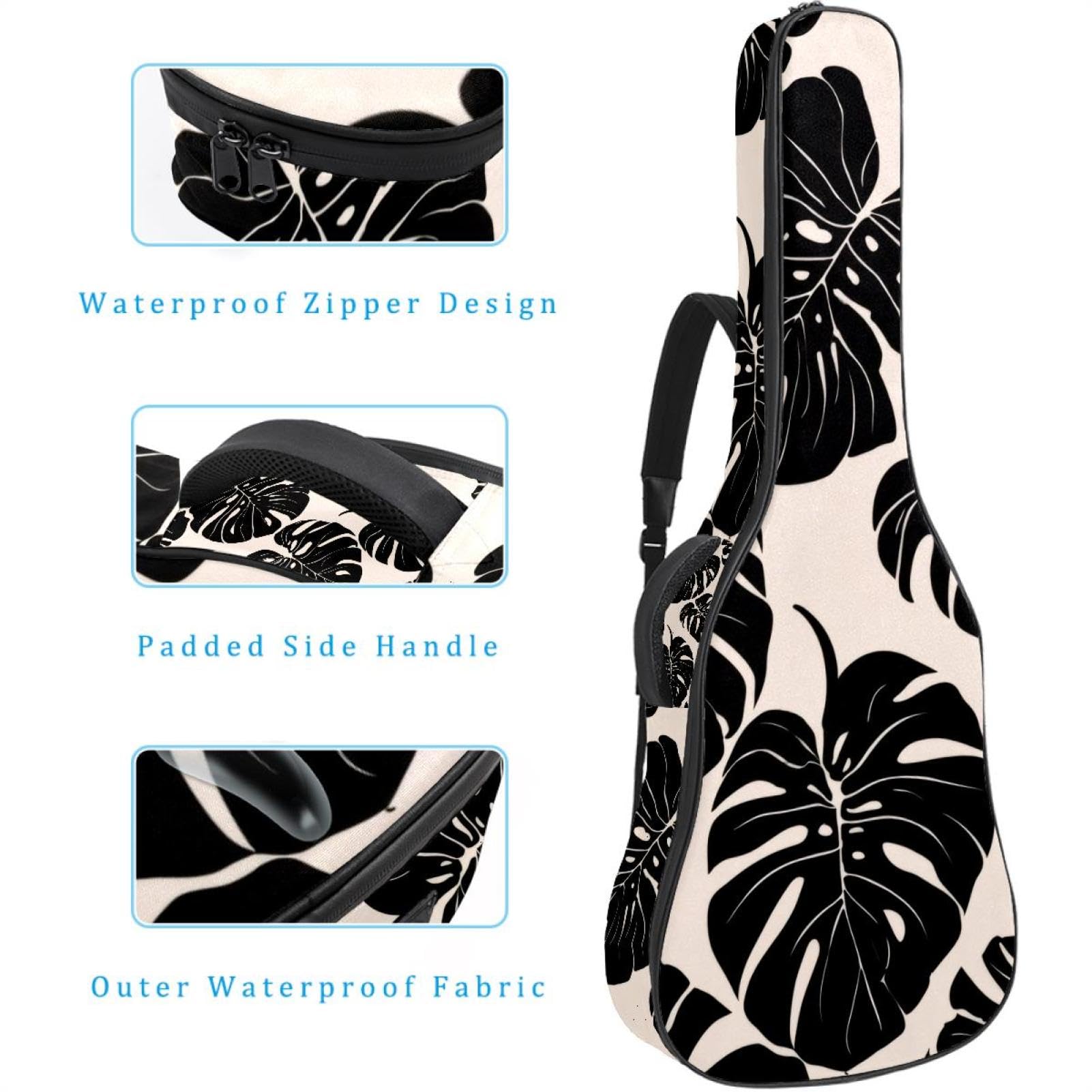 Juego de funda acolchada para guitarra acústica con elementos florales de acuarela, funda protectora para guitarra acústica para bajo eléctrico, guitarra clásica, Multicolor 06, 42.9x16.9x4.7 in