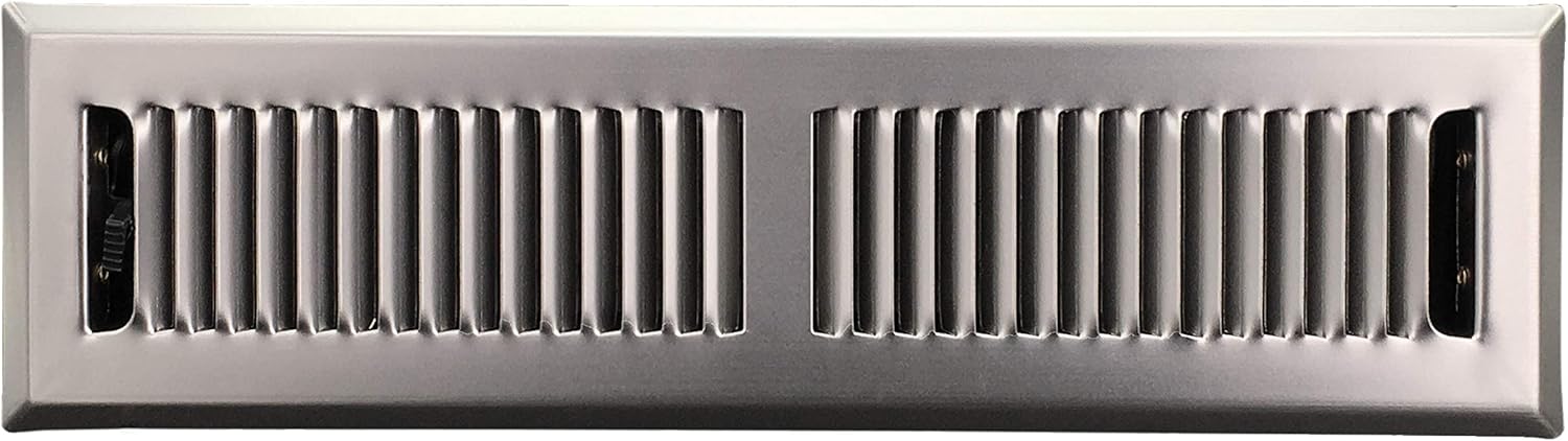 HVAC Premium 2" X 10" Modern Floor Register Grille with Dampers - Contempo Decorative Grate - HVAC Vent Duct Cover - Satin Nickel