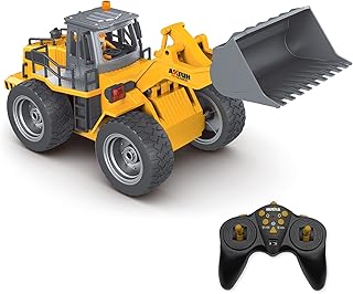 fisca RC Wheeled Front Loader Remote Control Bulldozer Truck 9 Channel 2.4G Alloy Vehicle Tractor Toy with Lights