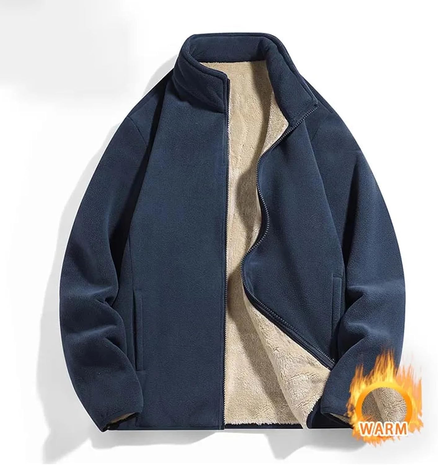 Men’s Large Size Fleece Jacket Windproof Stand Collar Warm Winter Coat